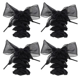 Glavatrix 2 Pairs Fashion Shoelaces, 43in Ribbon Flat Snow Yarn Shoelace Soft Stain Organza Shoestrings for Women Sneakers, 1.6in Wide (Black)