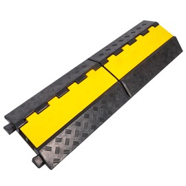 YELACK Rubber Cable Ramp Cable Protector Ramps Wire Hose Protective 2 Channel Traffic Rubber Plastic Cord Cover Speed Bump for Asphalt Concrete Gravel Driveway Outdoor, 1 Pack