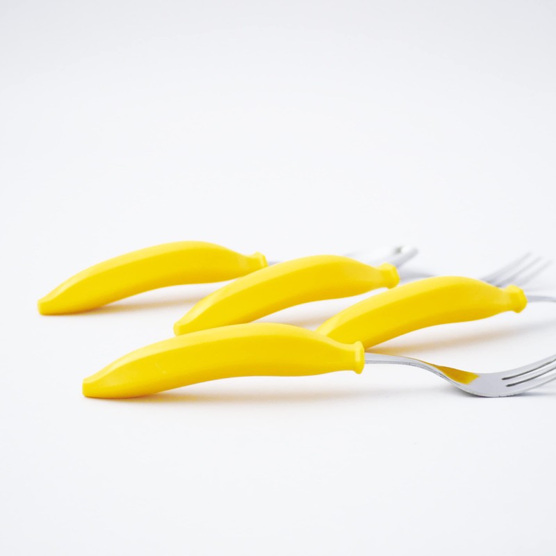 Takakuwa Metal Banana Cutlery, Spoon & Fork, Yellow, 2 pcs