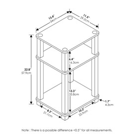 Furinno Just 3-Tier Turn-N-Tube End Table/Night Stand/Bedside Table, 1-Pack, Amber Pine/Black