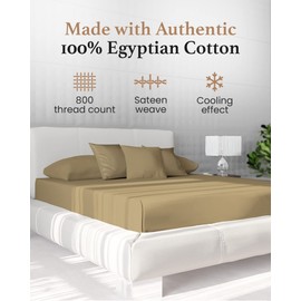 Good Sleep Bedding Queen Fitted Sheet Only - 100% Egyptian Cotton Fitted Sheet Queen, Soft & Breathable 16 Inch Deep Pocket Queen Fitted Sheet, Hotel Style 800 Thread Count Fitted Queen Sheet - Taupe