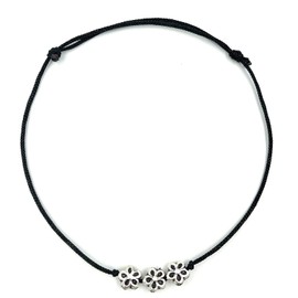 DARSHRAJ Jewellers 925 Sterling Silver Solid Fixed Flower Designer Thread Anklet Payal Bracelet Adjustable [Single Piece] Free Size Black