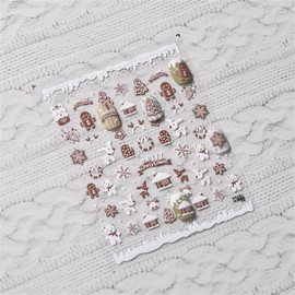 Christmas Nail Art Stickers 5D Realistic Relief White Nail Decals Snowflake Snowy House Cute Gingerbread Man Self Adhesive Nails Art Decoration Manicure Nail Charms 1Sheet