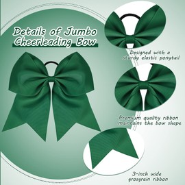 2 Packs Jumbo Cheerleading Bow 8 Inch Cheer Hair Bows Large Cheerleading Hair Bows with Ponytail Holder for Teen Girls Softball Cheerleader Outfit Uniform (Green)