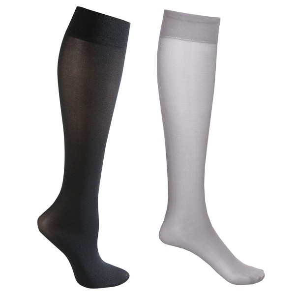 Mild Compression 2 Pair Knee Highs - Wide Calf - Grey/Black