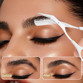 Tokusatsu Eyebrow Kit, Trimming and Shaping Brow Set with Eyebrow Scissors with comb, Eyebrow Razor, Spoolie Brush and Cleaning Brush, Eyebrow Trimmer Scissors for Women/Men, White