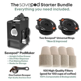 Savepod SavePod Coffee Pod Maker with Reusable Coffee Pods, Compatible with Keurig and K-Cup Coffee Machines, Smart, Easy to Use & Convenient C Fits Most Brewers C Includes Scoop & 100 Paper Filters (Black)