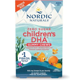 Nordic Naturals Zero Sugar Children’s DHA Gummy Chews, Tropical Punch - 45 Gummy Chews for Kids - 600 mg Total Omega-3s - Brain Development, Learning, Healthy Immunity - Non-GMO - 45 Servings