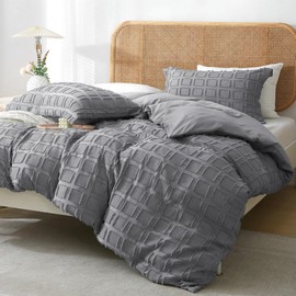 MILDLY Waffle Weave Duvet Cover Set Grey Tufted Duvet Cover 100% Washed Microfiber Soft & Breathable Textured Comforter Cover Set with Zipper Closure Corner Ties