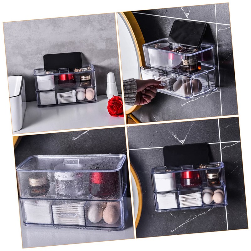 WOONEKY Bathroom Wall-mounted Storage Box Cosmetic Organizer for Makeup and