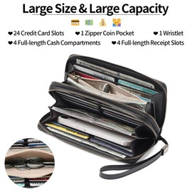 GAEKEAO Wallet for Women Clutch RFID Blocking Leather Wristlet Purse Large Capacity Credit Card Holder with Grip Hand Strap