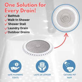 Shower Hair Catcher for Drain – Ultra ShowerRing 5" Drain Cover with Precision Holes | Clog-Free Hair Trap | Silicone Rim Strainer for Flat & Domed Drains | White