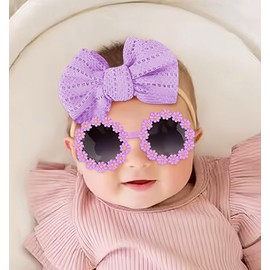 Yheahin Baby Girl Bows Tie Headband Newborn Soft Cotton Hair Bow Party Photo Shower Bow Headwraps Hair Accessories for Toddler Infant (Style 1-Purple, stretchy)