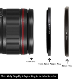 67mm-82mm Step Up Ring(67mm Lens to 82mm Filter, Hood,Lens Converter and Other Accessories) (2 Packs), 67-82 Aerometal Camera Lens Filter Adapter Ring