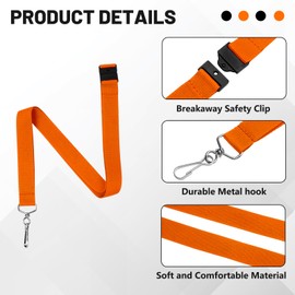 24-Pack Orange Lanyards with Safety Breakaway Clasp, Polyester Neck Straps for ID Cards, Keys, Office, School & Events
