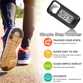 Simple Walking 3D Pedometer, Portable Carabiner Step Counter, Steps Tracker with Neck Lanyard for Seniors Men Women (Black)