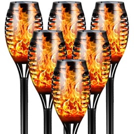 FLOWood Flowood Solar Lights Outdoor Garden, 6 Pack 53 CM Tall Solar Flickering Dancing Flame Lights, IP65 Waterproof Solar Torch Lights Landscape Lighting Auto On/Off for Garden Patio Yard Pathway Lawn