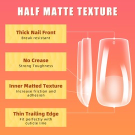NIQZOPA Tapered Square Nail Tips - Full Cover Acrylic Nails Professional - Straight Flat Pre Shaped Half Matte Clear Nail Tips for Nail Extension DIY Salon With Box