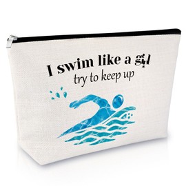 Swim Lover Gift Swimmer Gift Makeup Bag for Women Swim Team Gift Swim Coach Gifts for Female Swimmer Her Cosmetic Bag Birthday Graduation Gift for Her Daughter Sister Zipper Pouch