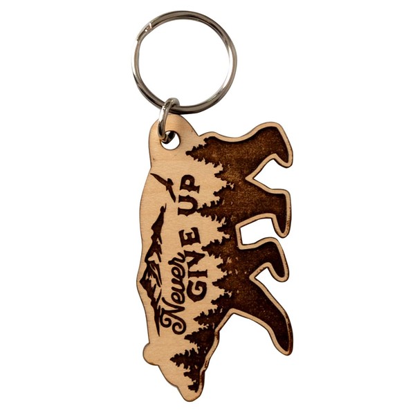 Dexsa Laser-Engraved Maple Wood Keychain - Never give up |