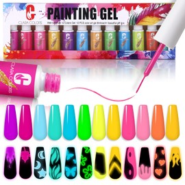 Clara Colors Gel Polish Glow In The Dark Liner Set, 12 Colors Luminous Drawing Painting, Thin Nail Art Brush for Swirl Nails Design, Soak Off UV Led