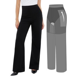 Popilush Black Dress Pants Women High Waisted Wide Leg Trousers with Pockets Stretchy Work Pants Business Casual Outfits