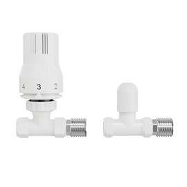 NRG 15mm White Bathroom TRV Thermostatic Radiator Valve + Lockshield Straight Valves
