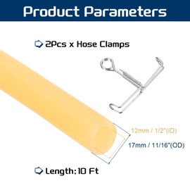 PATIKIL 10 ft Natural Latex Rubber Tubing, 1/2"(12mm) ID x 11/16"(17mm) OD Sling Shot Rubber Tubing Tube with Hose Clamps for Exercise, Stretching, Laboratory, Home Hose Tube