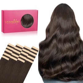 WENNALIFE Tape in Hair Extensions Human Hair, 20pcs 18 inch 50g Light Dark Brown Real Human Hair Tape Extensions Remy Tape Hair Extensions Straight Hair Extensions