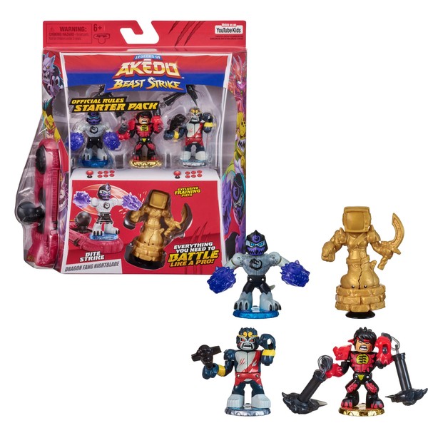 Legends of Akedo Beast Strike - Official Rules Bite Strike Starter Pack - 3 Mini Battling Warriors with Training Practice Piece and Exclusive Joystick Controller