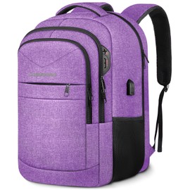 Lapsouno Travel Backpack, Travel Laptop Backpack, Multiple Pockets 15.6 Inch Carry on Backpack with USB Port, TSA Friendly Water Resistant College School Business Bag for Women, Purple