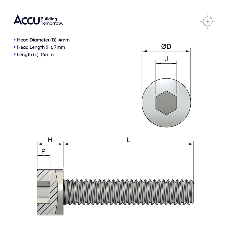 Accu - M4 x 16mm Full Thread Cap Head Screws