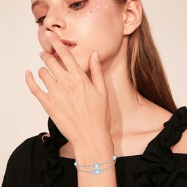 Evil Eye Bracelets Sterling Silver Evil Eye Adjustable Moonstone Bracelets Jewelry Gifts for Women Mom Wife Girls Friends (Evil Eye)