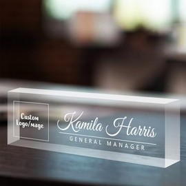 Placa de nombre de escritorio personalizada, placa de acrílico grabada con logotipo o imagen, pla...