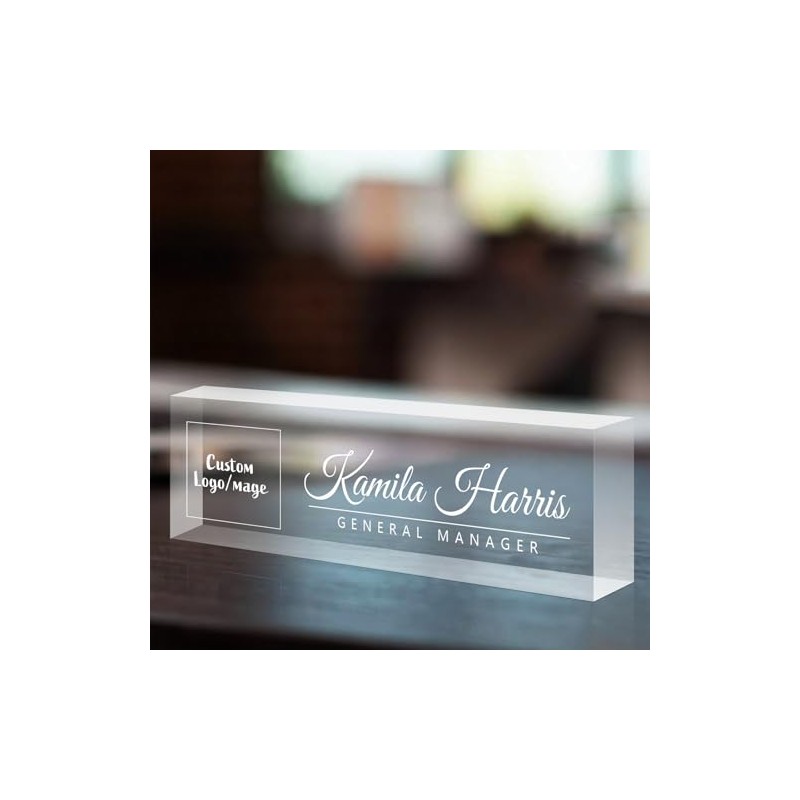 Placa de nombre de escritorio personalizada, placa de acrílico grabada