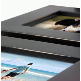 MyBarnwoodFrames - Lightly Distressed Collage Set of 3, 5 x 7 Wood Picture Frames on Hanging Ribbon, Black (Portrait-Landscape-Portrait)