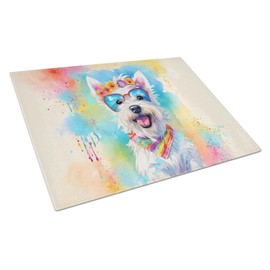 Caroline's Treasures DAC2569LCB Westie Hippie Dawg Glass Cutting Board Large Decorative Tempered Glass Kitchen Cutting and Serving Board Large Size Chopping Board