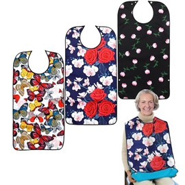 Pafusen Paquete de 3 baberos para adultos para mujeres, baberos reutilizables para adultos para comer con atrapador de migas opcional, protector de ro