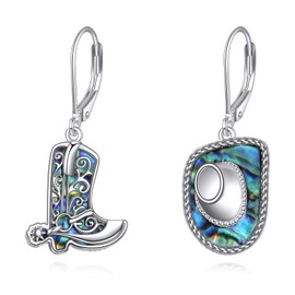 Cowgirl Boot Dangle Earrings S925 Sterling Silver Cowboy Hat Drop Earrings Western West Cowgirl Jewelry Gifts for Women Female