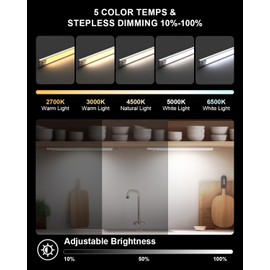 Under Cabinet Lighting 16'' Motion Sensor 5CCT Dimmable 78-LED Light, 2000mAh Rechargeable Closet Lights Wireless Battery Operated Under Counter Light for Kitchen Bedroom, White, 2Pack