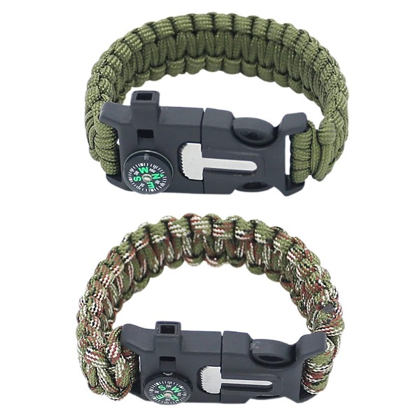 Paracord Survival Bracelet, Pack of 2 Survival Kit with Flint