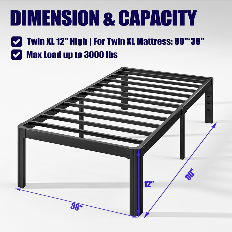 Hunlostten 12" Twin XL Heavy Duty Bed Frame No Box