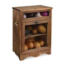 Ikee Design Free Assemble Wooden Countertop Potato and Onion Storage Bin Box,Countertop Cabinet, Wooden Bread Boxes, Potato Storage, Coffee Station, 11.8W x 6.8D x 16H in, Rustic Color