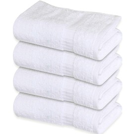 GOLD TEXTILES Premium White Hand Towels for Bathroom -100% Ring Spun Cotton (4 Pack, 16x30 Inches) Luxury Soft Absorbent & Quick Dry, Large Bathroom Hand Towel Perfect for Hotel, Salon, Gym & Spa