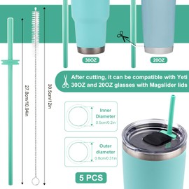 5PCS Silicone Straw for Yeti Rambler 30/20/10oz Tumbler，Reusable Long Straws with Brush Cup Accessories for Yeti Tumbler with Magslider Lid Compatible with Yeti Part Accessories Replacement(5 Colors)