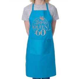 Print4U Birthday Queen 60 Ladies Apron 60th Birthday Gift Cooking Baking Blue