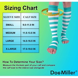 Doc Miller Open Toe Compression Socks for Women and Men 15-20mmHg, Shin Splints, Varicose Veins and Calf Injury Recovery, 1 Pair Teal White Large Toeless Compression Socks Women