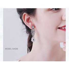 Elegant Tassel Pearl Flowers Wedding Drop Dangle Stud Earrings for Brides Bridesmaid Shinny Rhinestone Cluster Chandelier Bridal Earrings Cubic Zirconia Crystal Long Jewelry for Wedding Day Prom,