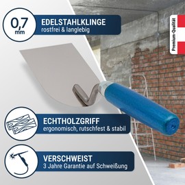 WERKFIT Professional Plastering Trowel Made of Stainless Steel 80 mm - Plasterer's Spatula Rustproof - Masonry Trowel with Wooden Handle - Plastering Trowel Made in Austria (80 mm)