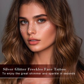 MEICOLY Silver Glitter Freckles Face Tattoo,Sparkle Makeup Patches,Sparkle Freckles Speckles Patches,Glow Up Face Glitter,6 Count